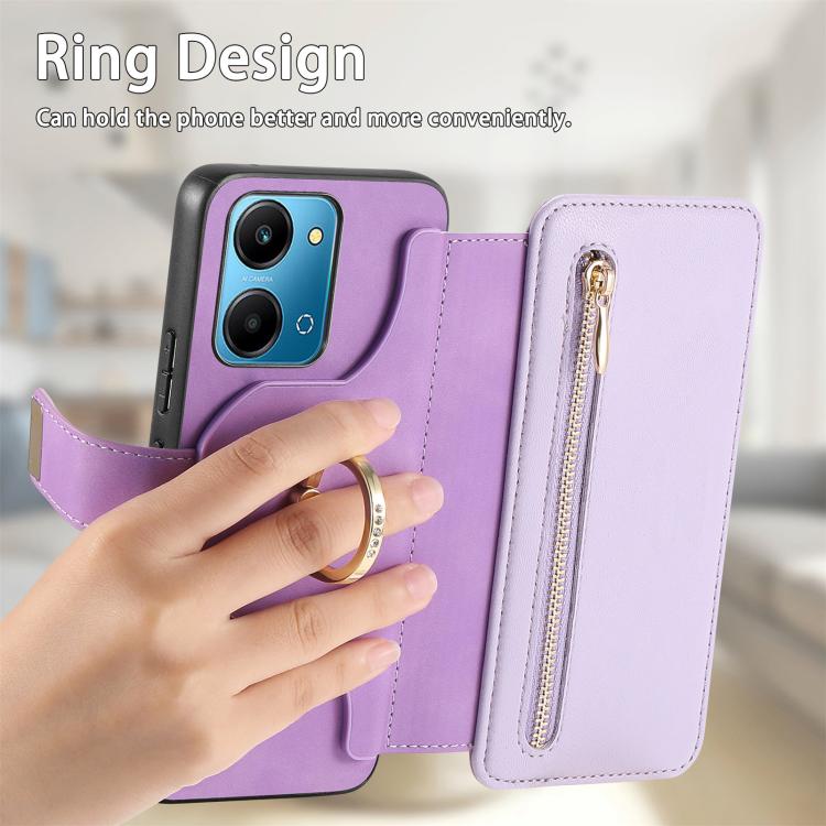 For Honor Play7T 5G Ring Zipper Wallet RFID Blocking MagSafe Leather Phone Case