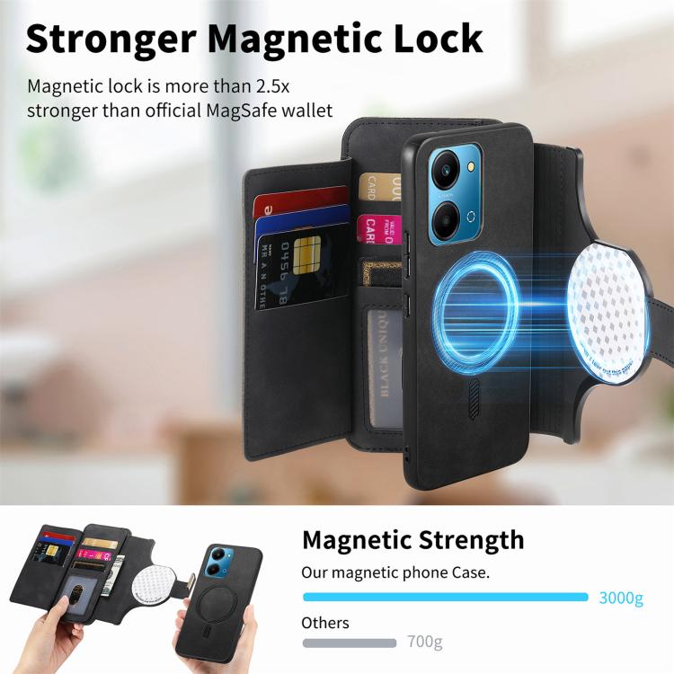 For Honor Play7T 5G Ring Zipper Wallet RFID Blocking MagSafe Leather Phone Case
