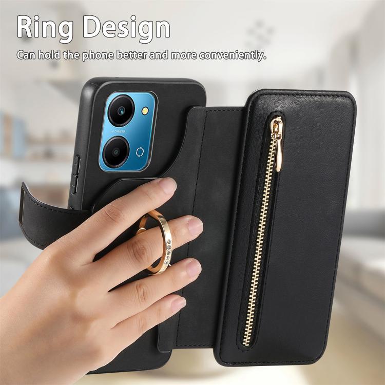 For Honor Play7T 5G Ring Zipper Wallet RFID Blocking MagSafe Leather Phone Case
