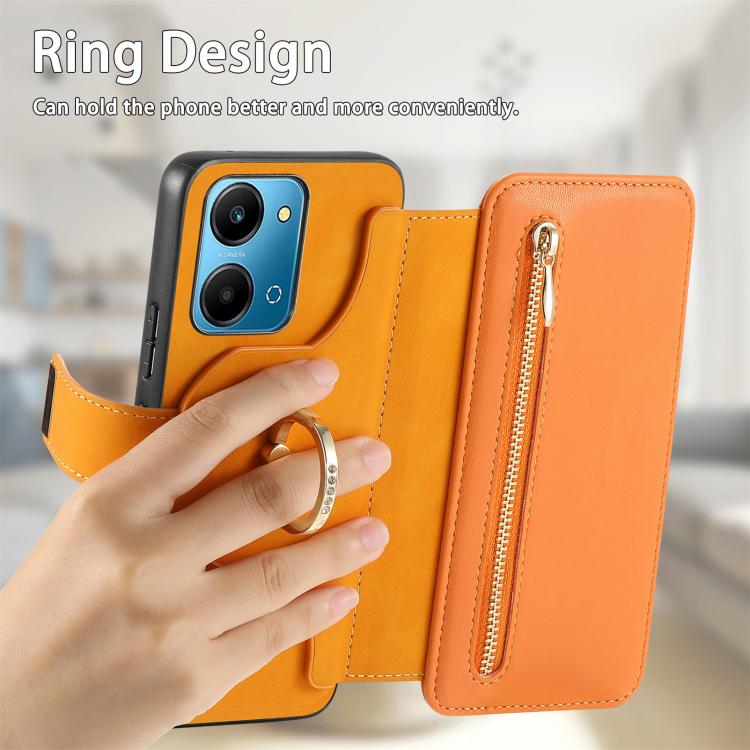 For Honor Play7T 5G Ring Zipper Wallet RFID Blocking MagSafe Leather Phone Case