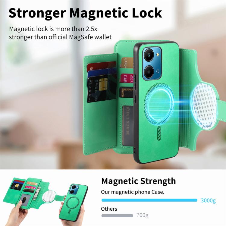 For Honor Play7T 5G Ring Zipper Wallet RFID Blocking MagSafe Leather Phone Case