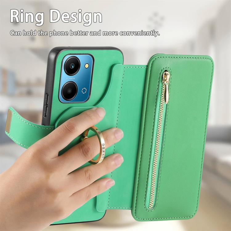 For Honor Play7T 5G Ring Zipper Wallet RFID Blocking MagSafe Leather Phone Case