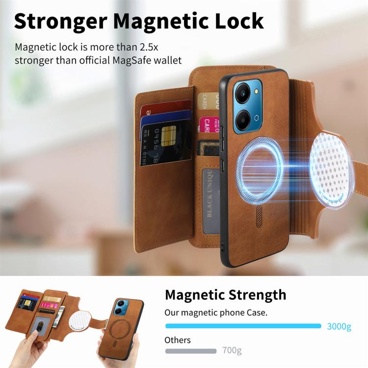 For Honor Play7T 5G Ring Zipper Wallet RFID Blocking MagSafe Leather Phone Case