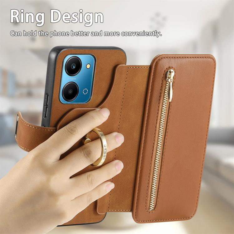 For Honor Play7T 5G Ring Zipper Wallet RFID Blocking MagSafe Leather Phone Case