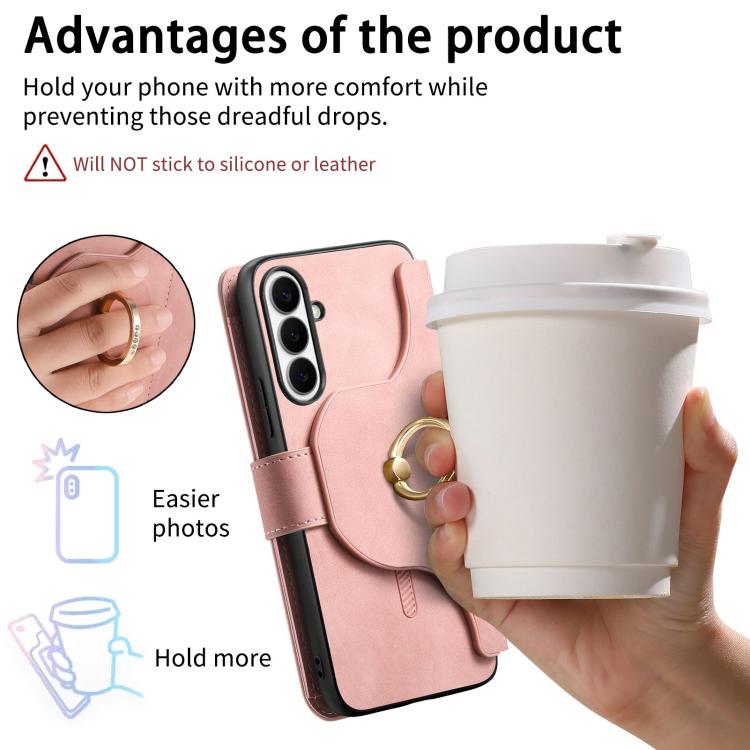 For Galaxy S24 FE 5G Ring Zipper Wallet RFID Blocking MagSafe Leather Phone Case