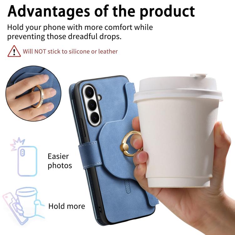 For Galaxy S24 FE 5G Ring Zipper Wallet RFID Blocking MagSafe Leather Phone Case
