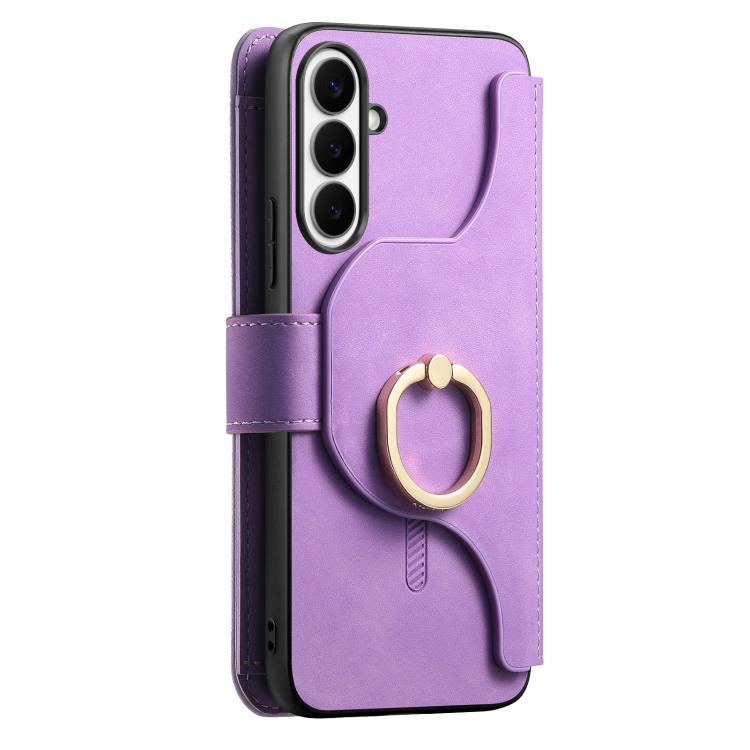 For Galaxy S24 FE 5G Ring Zipper Wallet RFID Blocking MagSafe Leather Phone Case