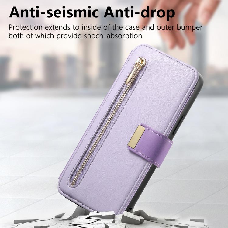 For Galaxy S24 FE 5G Ring Zipper Wallet RFID Blocking MagSafe Leather Phone Case