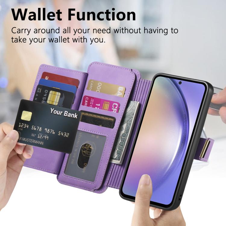 For Galaxy S24 FE 5G Ring Zipper Wallet RFID Blocking MagSafe Leather Phone Case