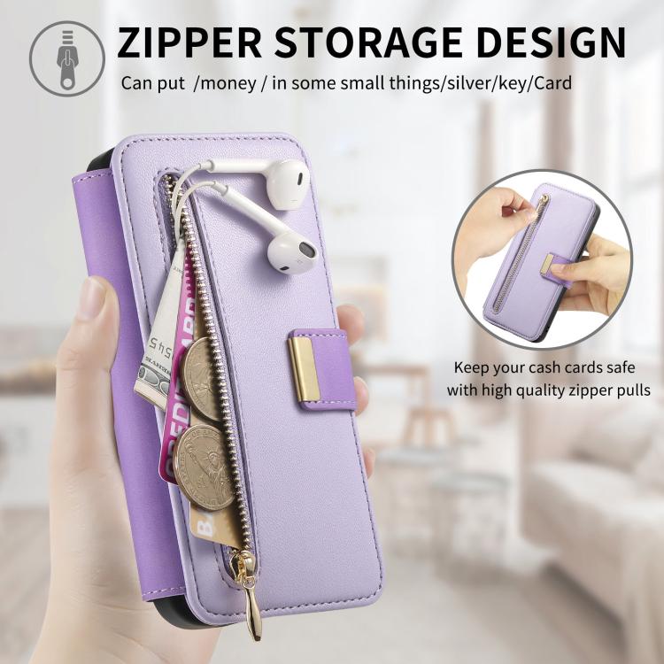 For Galaxy S24 FE 5G Ring Zipper Wallet RFID Blocking MagSafe Leather Phone Case