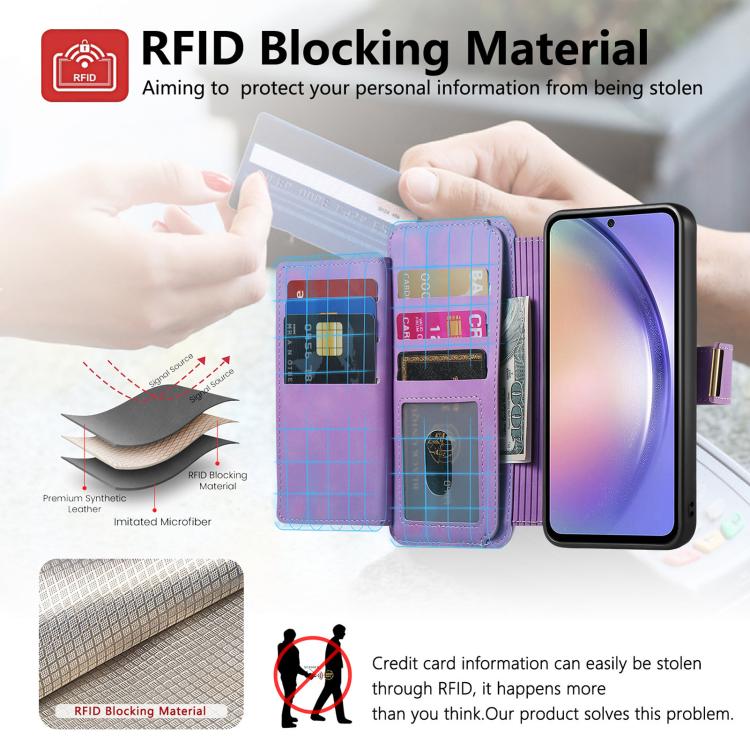 For Galaxy S24 FE 5G Ring Zipper Wallet RFID Blocking MagSafe Leather Phone Case