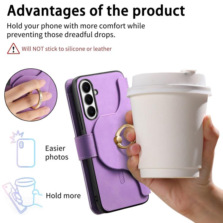 For Galaxy S24 FE 5G Ring Zipper Wallet RFID Blocking MagSafe Leather Phone Case