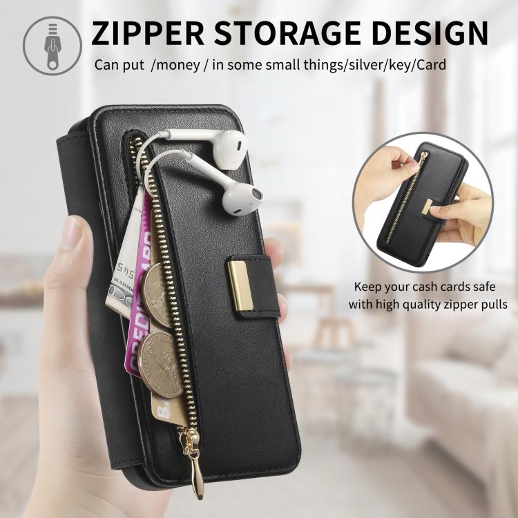 For Galaxy S24 FE 5G Ring Zipper Wallet RFID Blocking MagSafe Leather Phone Case