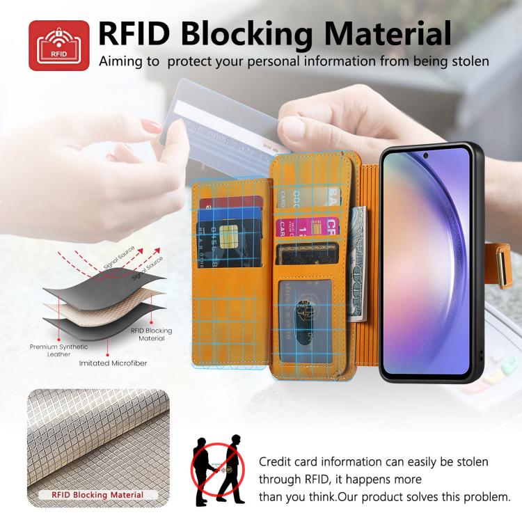 For Galaxy S24 FE 5G Ring Zipper Wallet RFID Blocking MagSafe Leather Phone Case