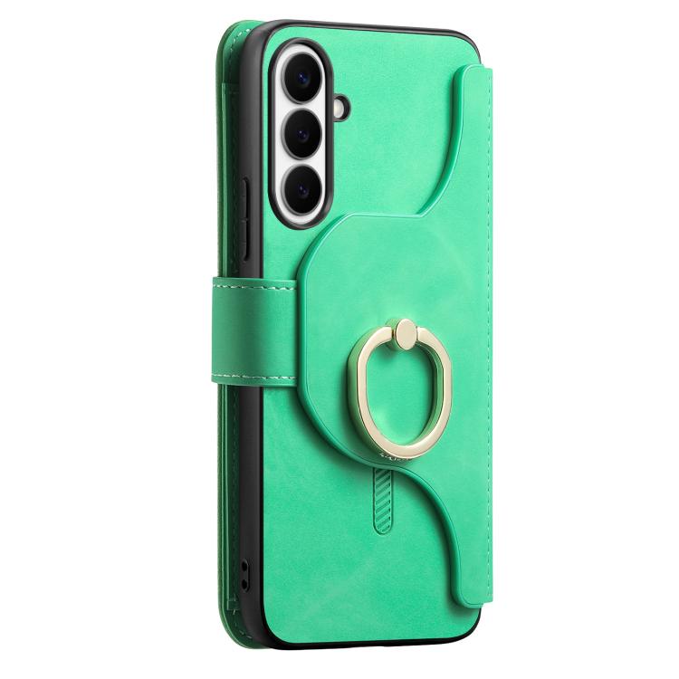 For Galaxy S24 FE 5G Ring Zipper Wallet RFID Blocking MagSafe Leather Phone Case