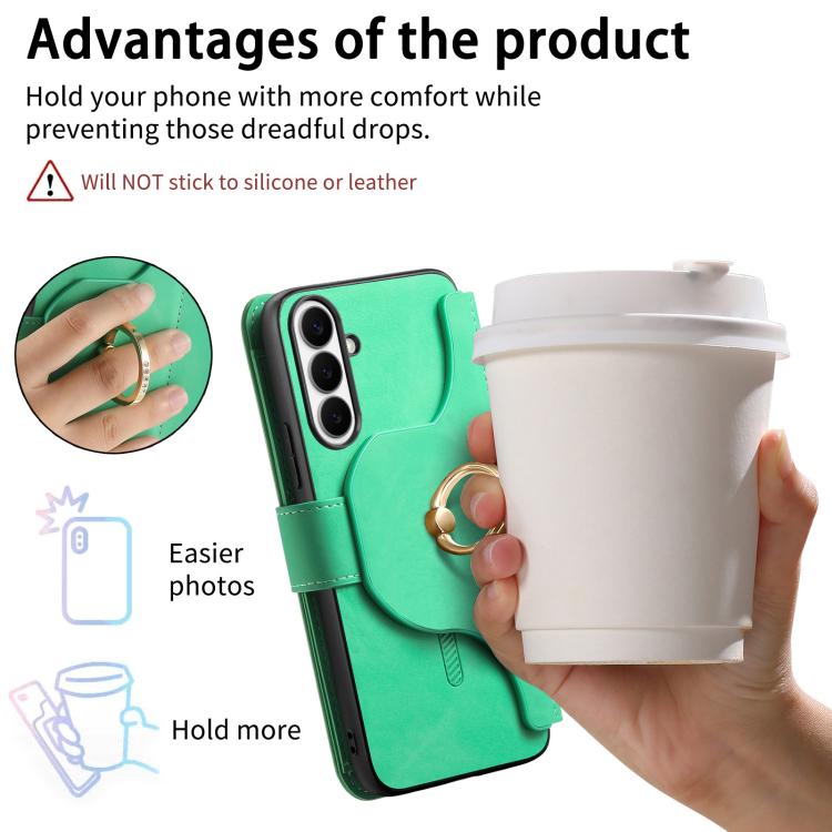 For Galaxy S24 FE 5G Ring Zipper Wallet RFID Blocking MagSafe Leather Phone Case