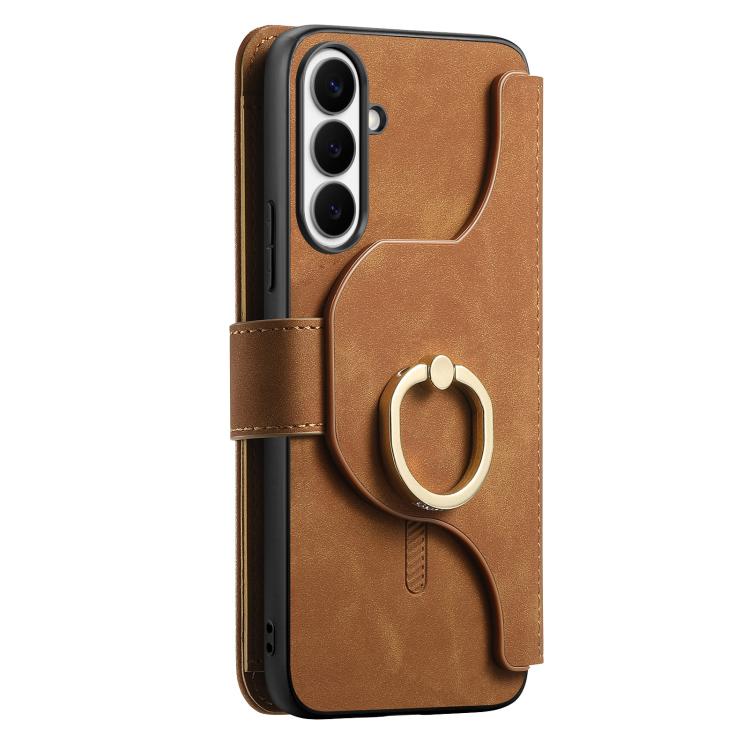For Galaxy S24 FE 5G Ring Zipper Wallet RFID Blocking MagSafe Leather Phone Case