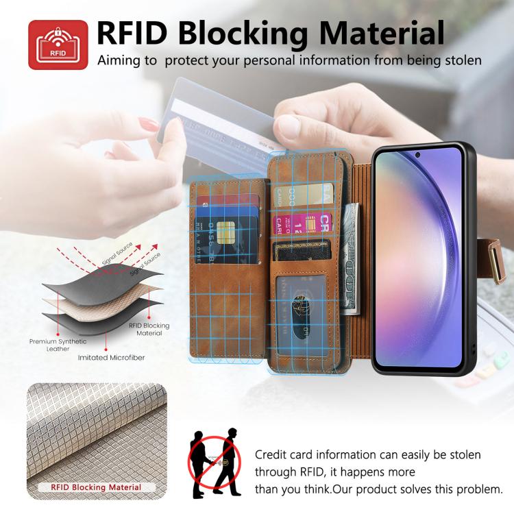 For Galaxy S24 FE 5G Ring Zipper Wallet RFID Blocking MagSafe Leather Phone Case