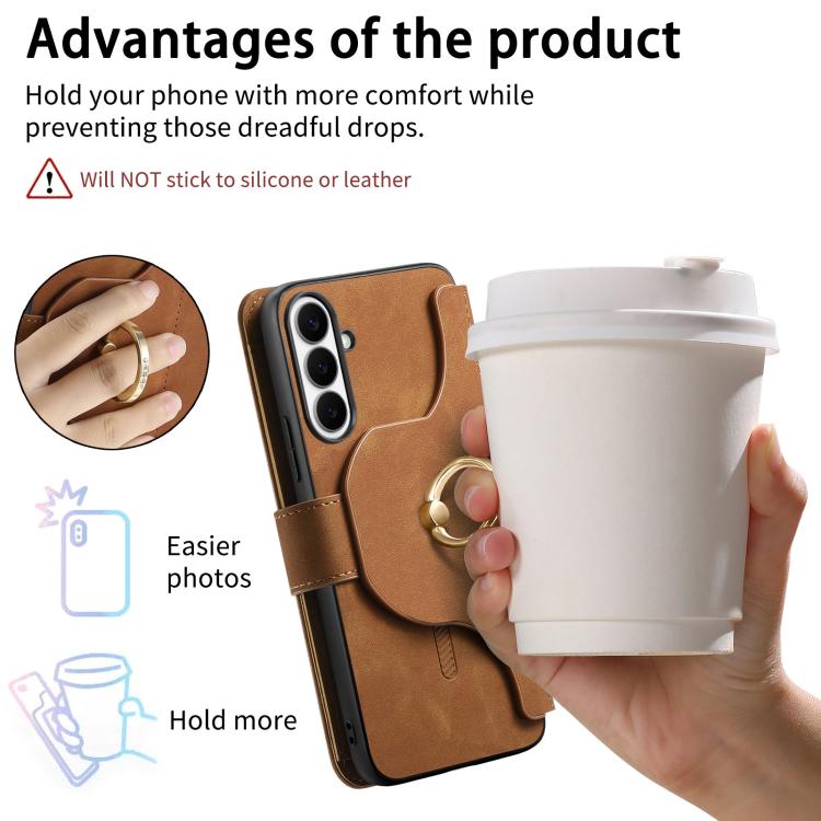 For Galaxy S24 FE 5G Ring Zipper Wallet RFID Blocking MagSafe Leather Phone Case