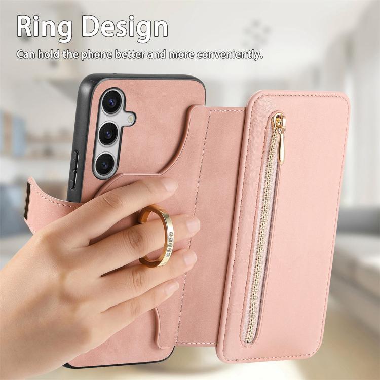 For Galaxy S25 FE 5G Ring Zipper Wallet RFID Blocking MagSafe Leather Phone Case