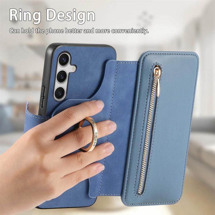 For Galaxy S25 FE 5G Ring Zipper Wallet RFID Blocking MagSafe Leather Phone Case