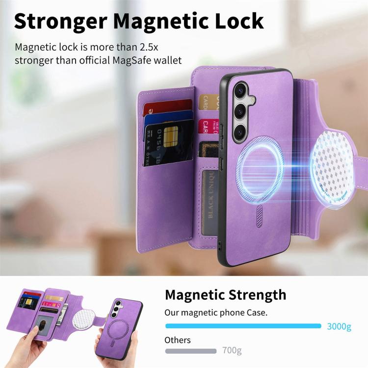 For Galaxy S25 FE 5G Ring Zipper Wallet RFID Blocking MagSafe Leather Phone Case