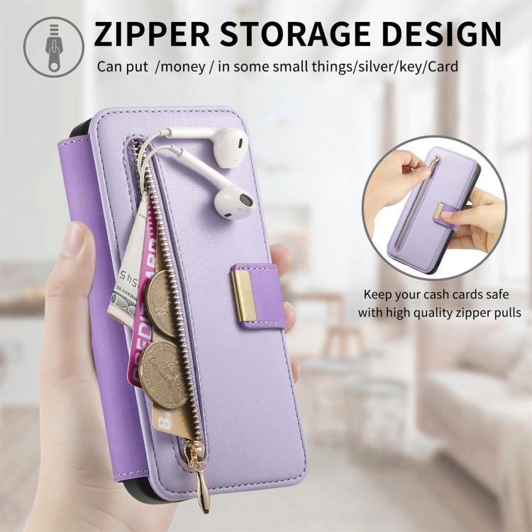 For Galaxy S25 FE 5G Ring Zipper Wallet RFID Blocking MagSafe Leather Phone Case
