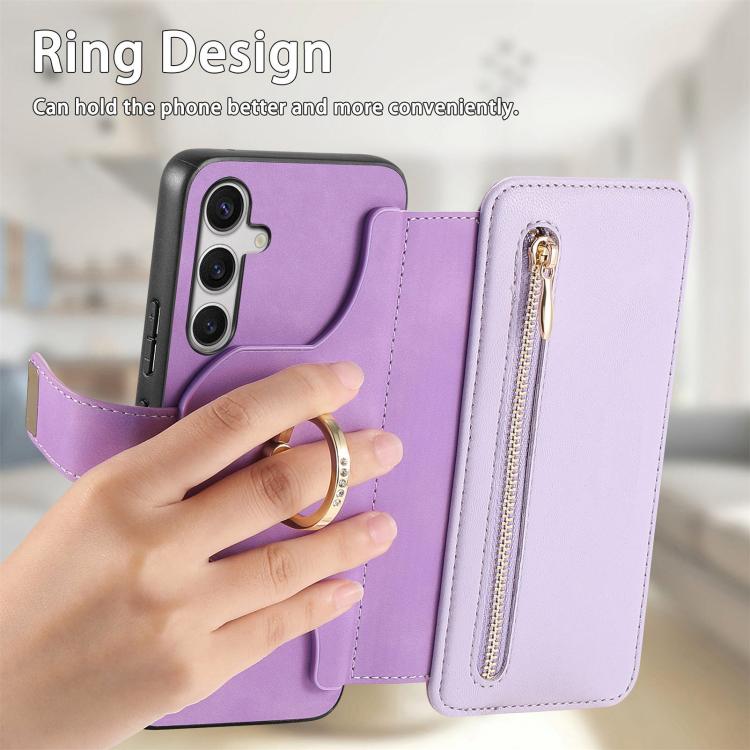 For Galaxy S25 FE 5G Ring Zipper Wallet RFID Blocking MagSafe Leather Phone Case