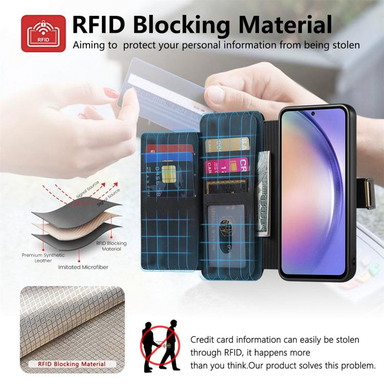 For Galaxy S25 FE 5G Ring Zipper Wallet RFID Blocking MagSafe Leather Phone Case