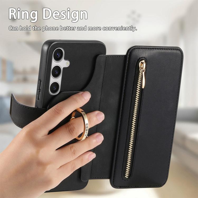 For Galaxy S25 FE 5G Ring Zipper Wallet RFID Blocking MagSafe Leather Phone Case