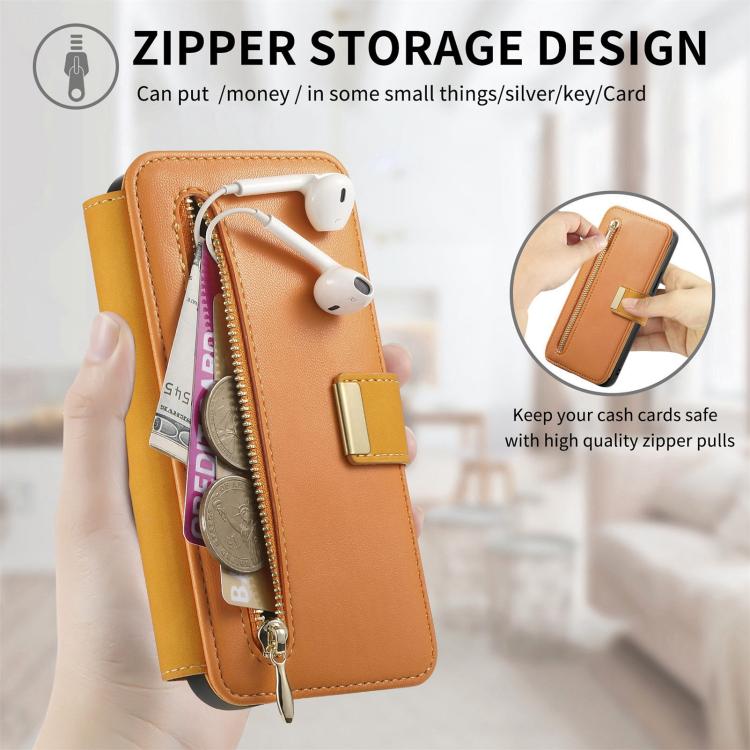 For Galaxy S25 FE 5G Ring Zipper Wallet RFID Blocking MagSafe Leather Phone Case
