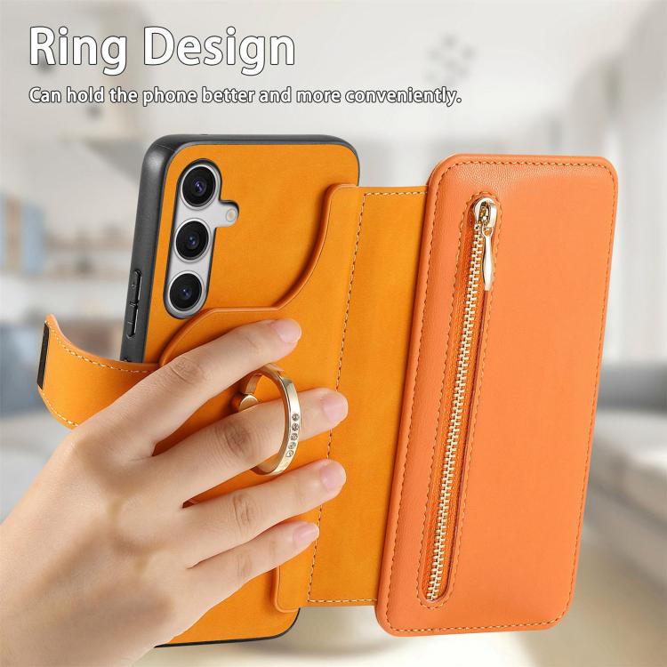 For Galaxy S25 FE 5G Ring Zipper Wallet RFID Blocking MagSafe Leather Phone Case