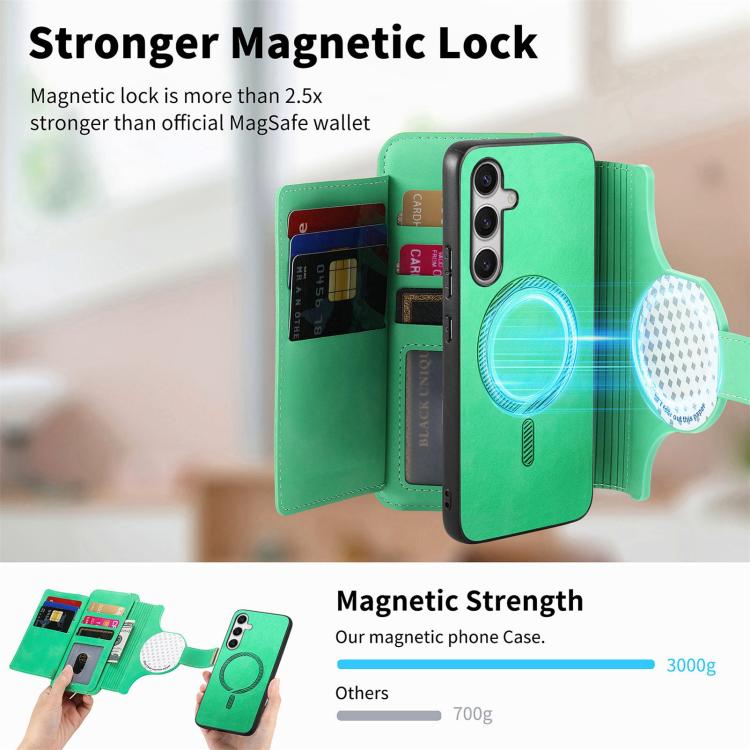 For Galaxy S25 FE 5G Ring Zipper Wallet RFID Blocking MagSafe Leather Phone Case