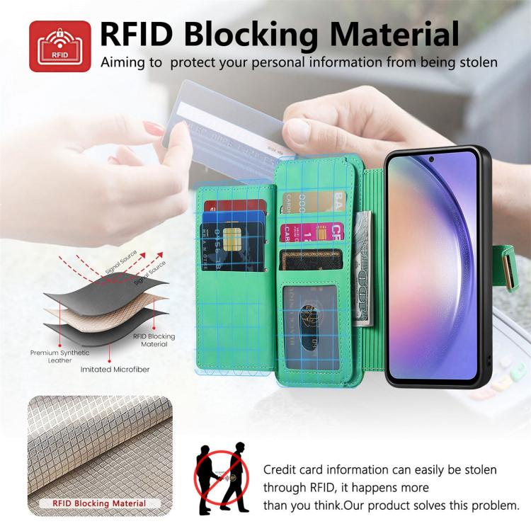 For Galaxy S25 FE 5G Ring Zipper Wallet RFID Blocking MagSafe Leather Phone Case