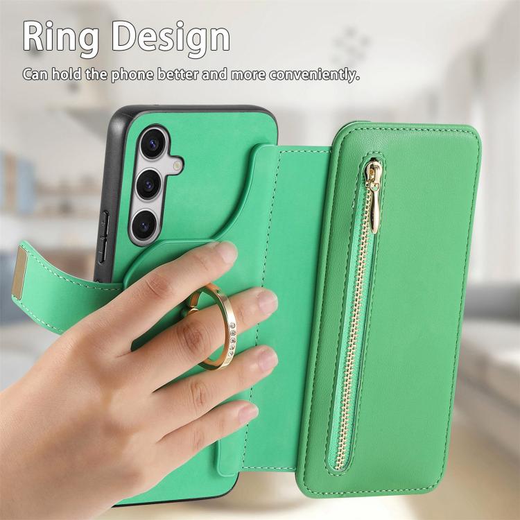 For Galaxy S25 FE 5G Ring Zipper Wallet RFID Blocking MagSafe Leather Phone Case