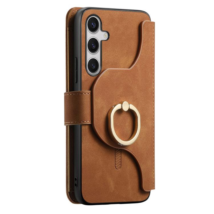 For Galaxy S25 FE 5G Ring Zipper Wallet RFID Blocking MagSafe Leather Phone Case