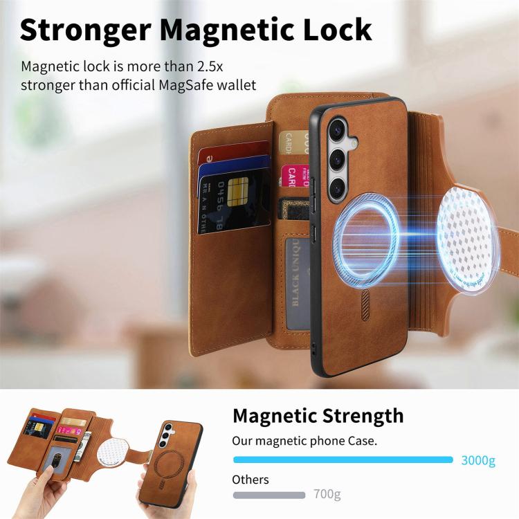 For Galaxy S25 FE 5G Ring Zipper Wallet RFID Blocking MagSafe Leather Phone Case