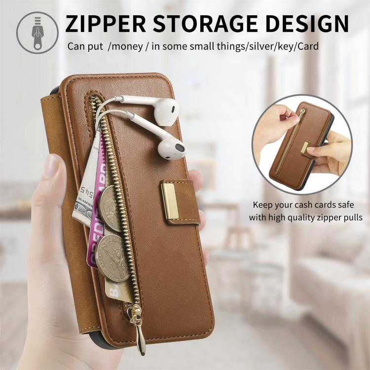 For Galaxy S25 FE 5G Ring Zipper Wallet RFID Blocking MagSafe Leather Phone Case