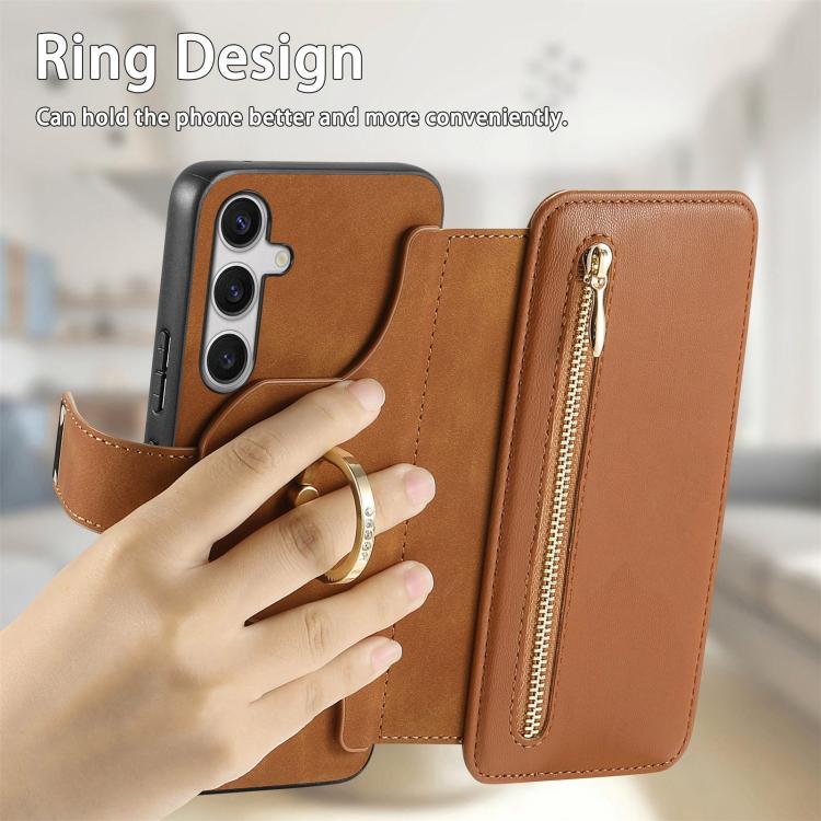 For Galaxy S25 FE 5G Ring Zipper Wallet RFID Blocking MagSafe Leather Phone Case