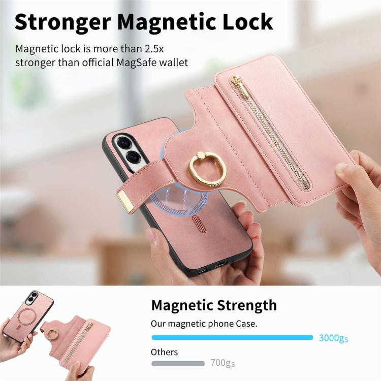For Galaxy S25 Edge 5G Ring Zipper Wallet RFID Blocking MagSafe Leather Phone Case