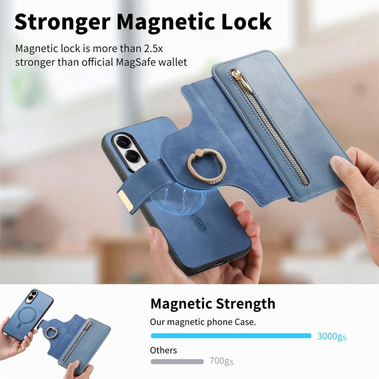 For Galaxy S25 Edge 5G Ring Zipper Wallet RFID Blocking MagSafe Leather Phone Case
