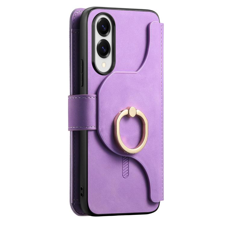 For Galaxy S25 Edge 5G Ring Zipper Wallet RFID Blocking MagSafe Leather Phone Case