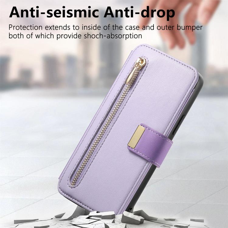 For Galaxy S25 Edge 5G Ring Zipper Wallet RFID Blocking MagSafe Leather Phone Case