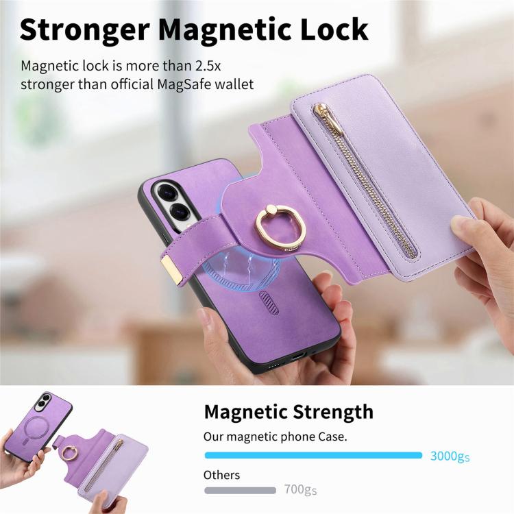 For Galaxy S25 Edge 5G Ring Zipper Wallet RFID Blocking MagSafe Leather Phone Case