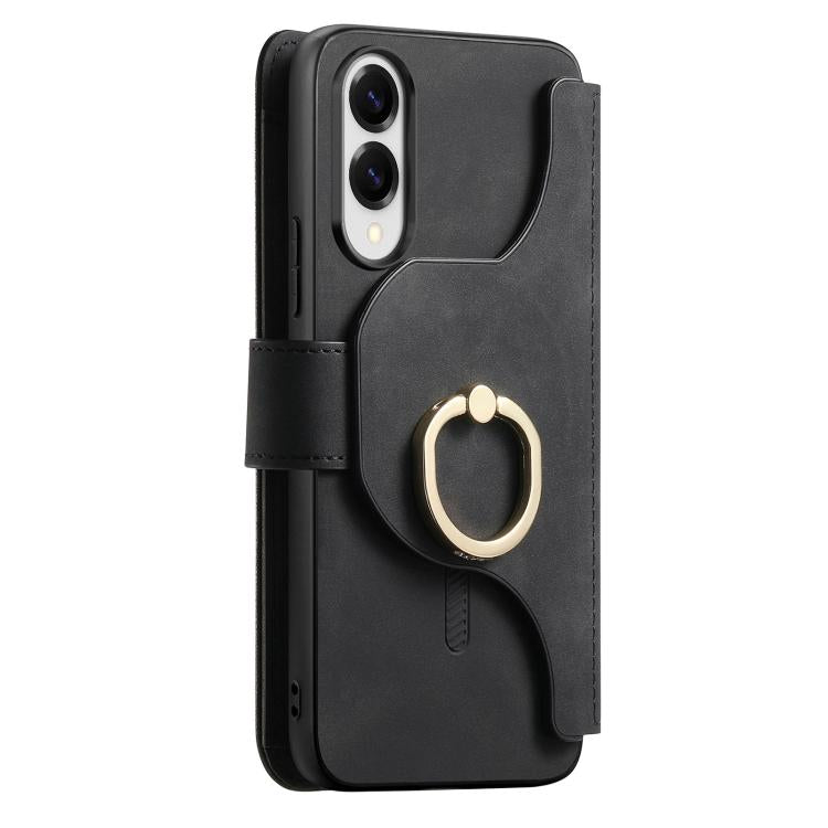 For Galaxy S25 Edge 5G Ring Zipper Wallet RFID Blocking MagSafe Leather Phone Case