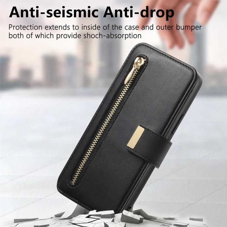 For Galaxy S25 Edge 5G Ring Zipper Wallet RFID Blocking MagSafe Leather Phone Case