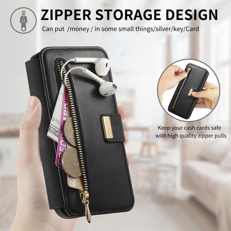 For Galaxy S25 Edge 5G Ring Zipper Wallet RFID Blocking MagSafe Leather Phone Case
