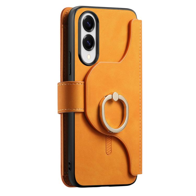 For Galaxy S25 Edge 5G Ring Zipper Wallet RFID Blocking MagSafe Leather Phone Case