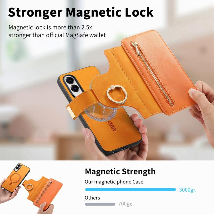 For Galaxy S25 Edge 5G Ring Zipper Wallet RFID Blocking MagSafe Leather Phone Case