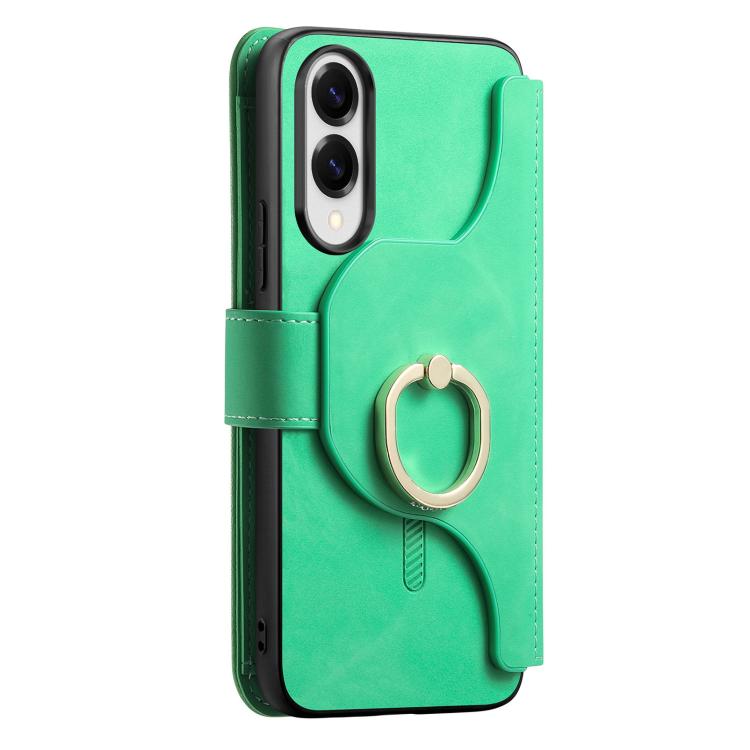 For Galaxy S25 Edge 5G Ring Zipper Wallet RFID Blocking MagSafe Leather Phone Case